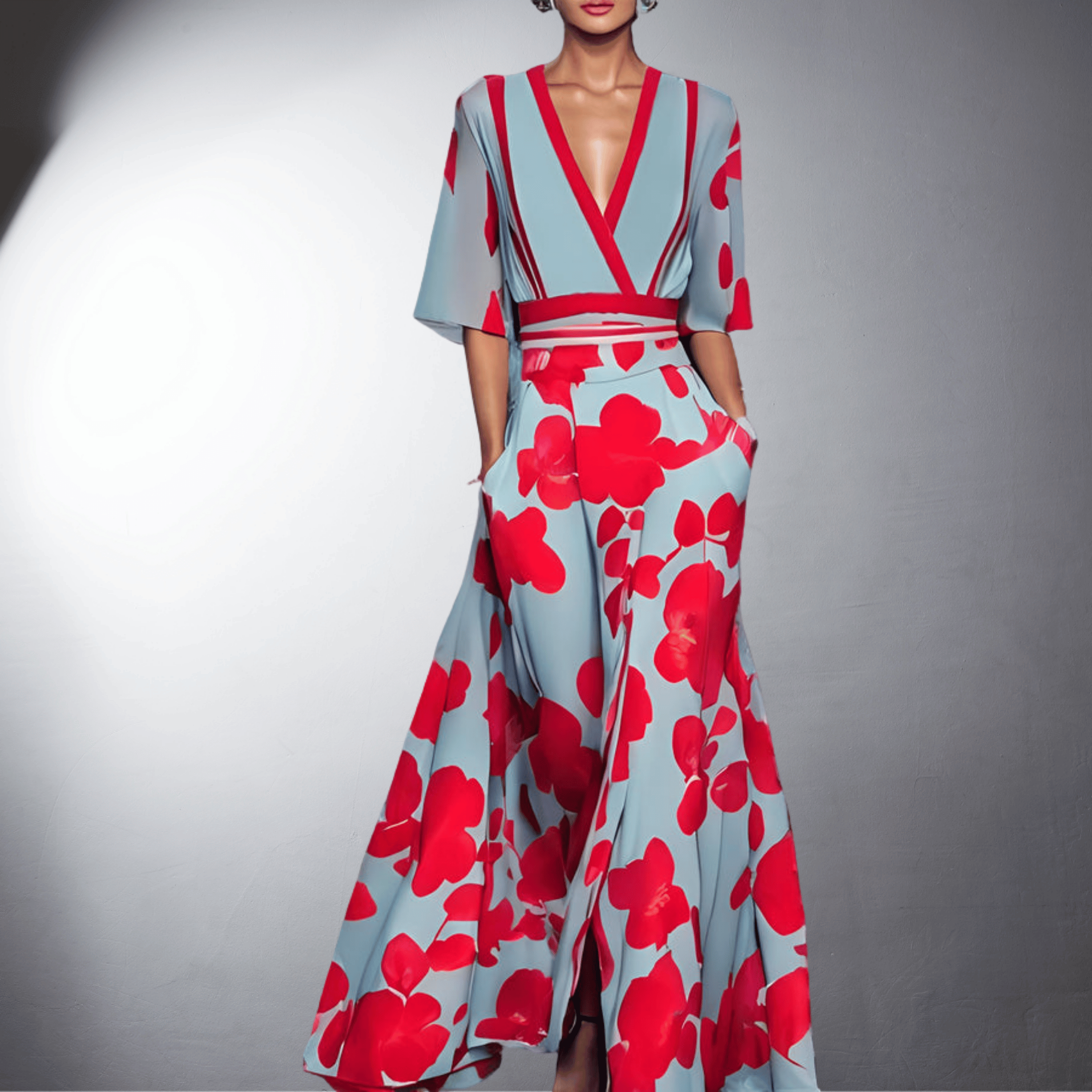 Vestido Elegante con Estampado y Cuello en V para Mujer