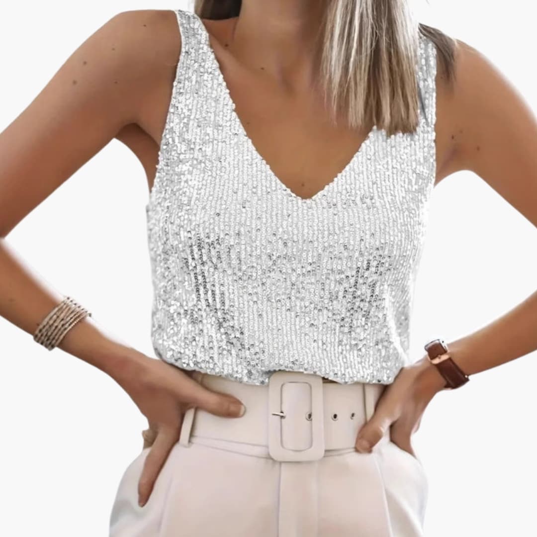 Top brillante con V-cuello para Mujer