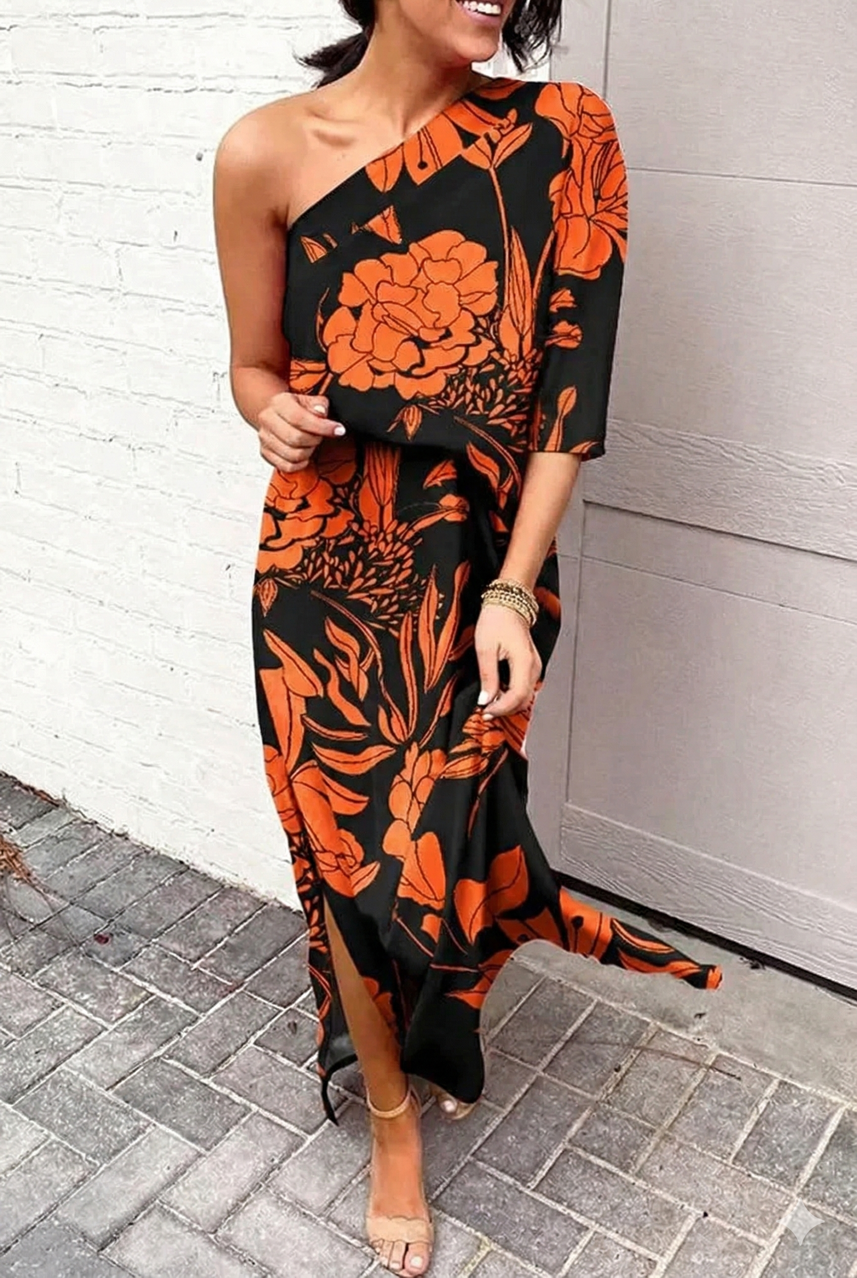 Vestido de Fiesta para Mujer de Corte Asimétrico con Estampado Floral