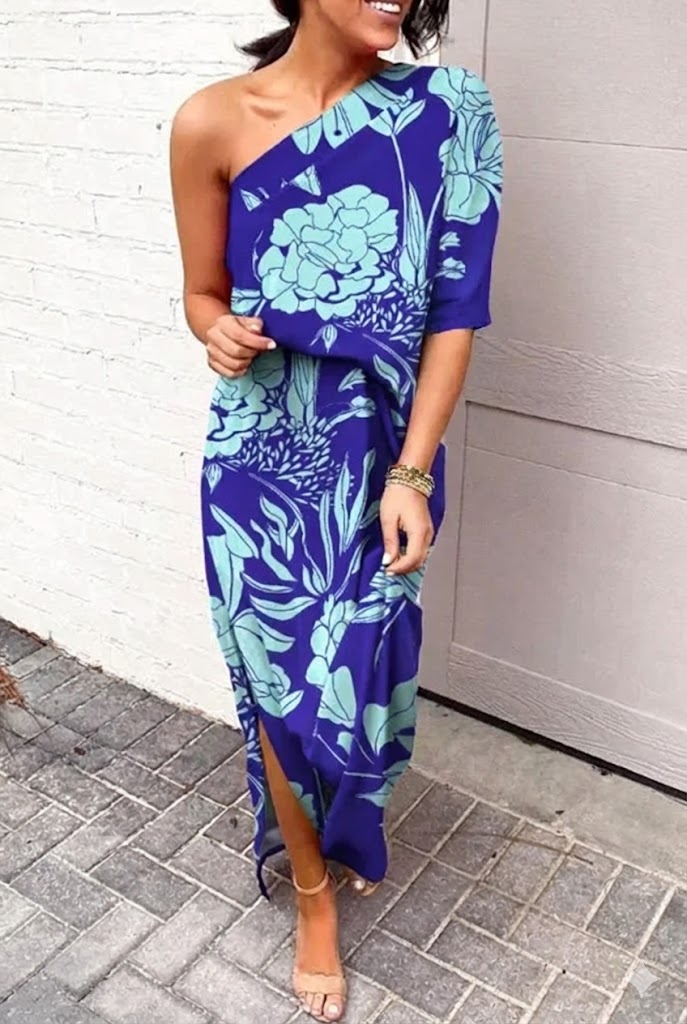 Vestido de Fiesta para Mujer de Corte Asimétrico con Estampado Floral