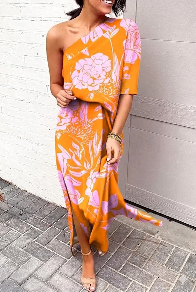 Vestido de Fiesta para Mujer de Corte Asimétrico con Estampado Floral