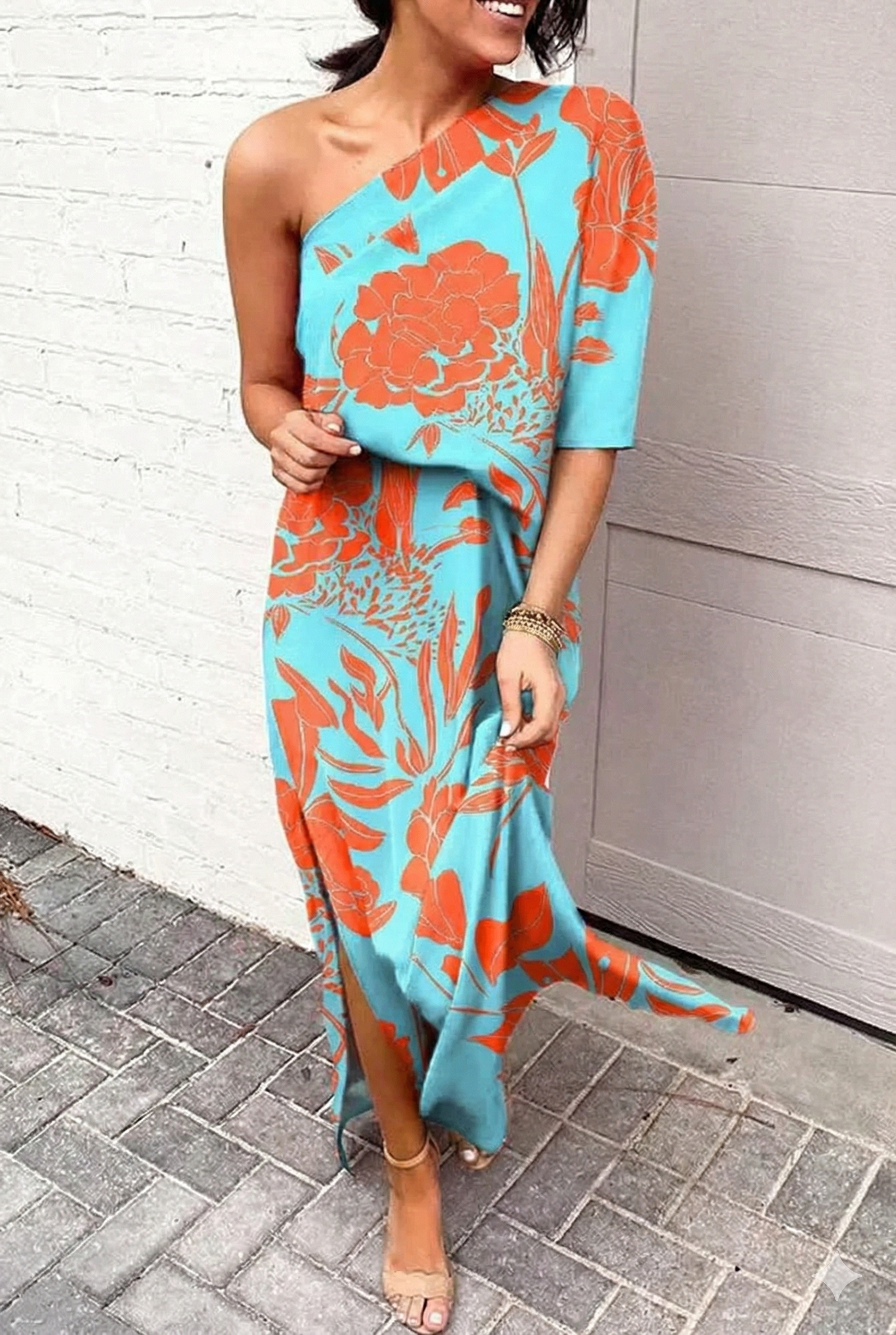 Vestido de Fiesta para Mujer de Corte Asimétrico con Estampado Floral